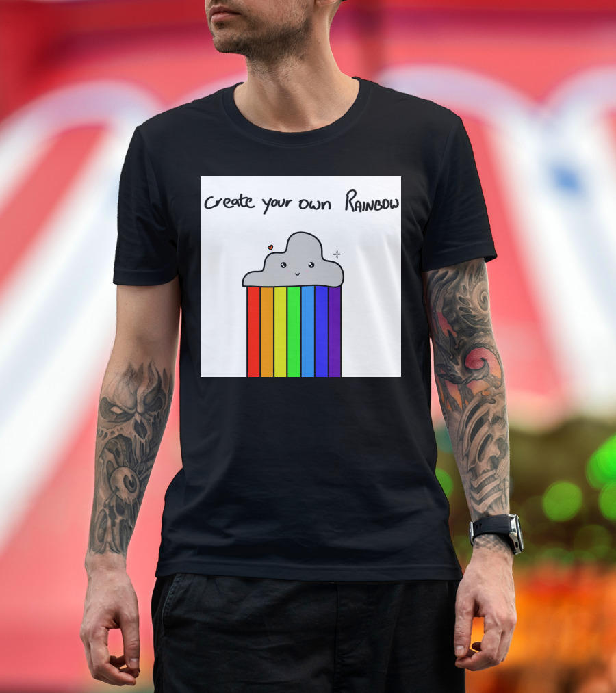 Create Your Own Rainbow Cute Cloud with Rainbow Stripes and Heart Detail T-Shirt