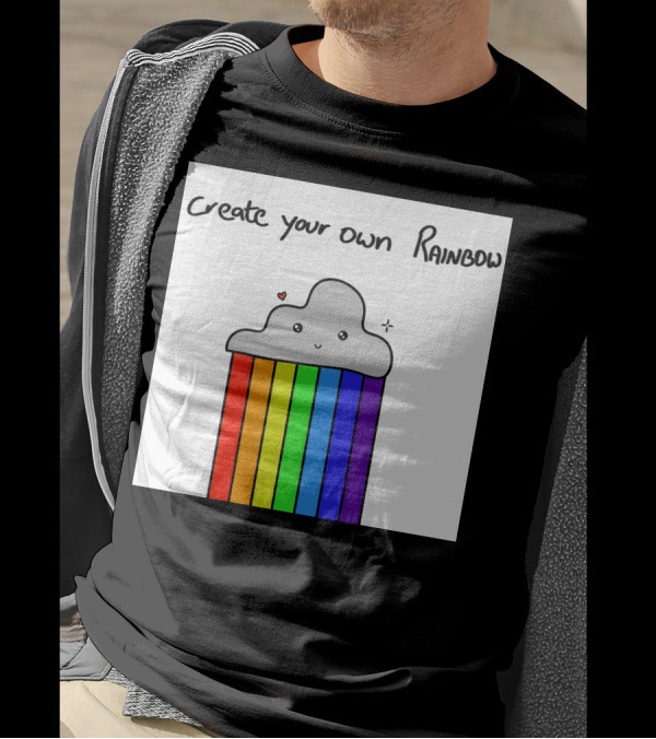 Create Your Own Rainbow Cute Cloud With Rainbow Stripes And Heart Detail T-Shirt