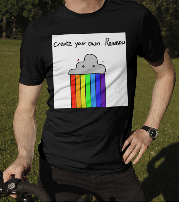 Create Your Own Rainbow Cute Cloud With Rainbow Stripes And Heart Detail T-Shirt