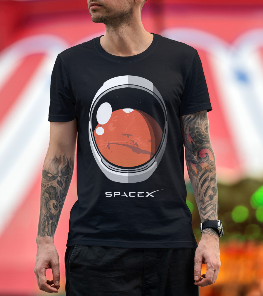 SpaceX Falcon Mars Astronaut Helmet Reflection T-Shirt