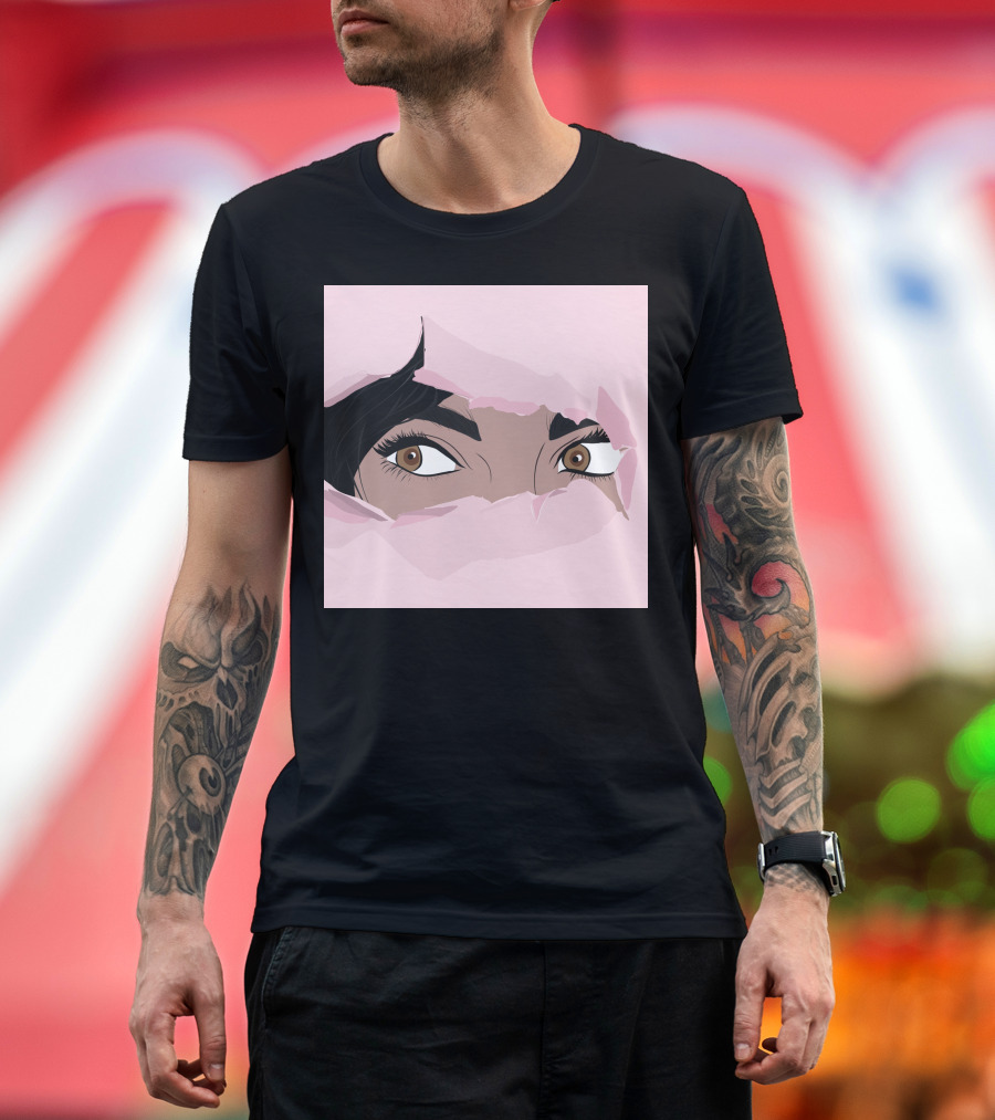 Jasmine Eye Expression Through Pink Torn Paper T-Shirt