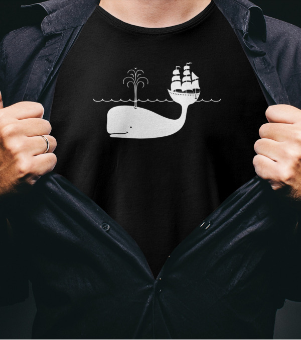 Minimal Moby Whale Ship T-Shirt