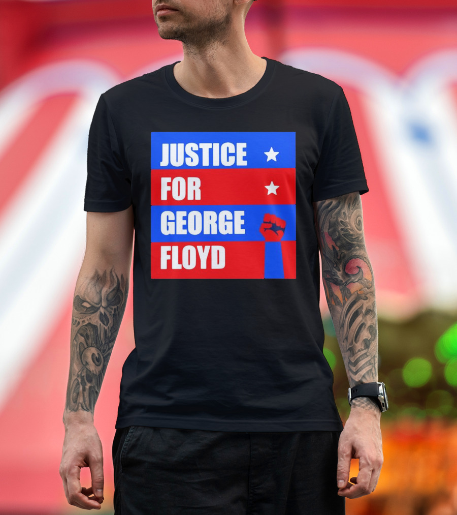 Justice For George Floyd Red Blue Fist and Stars T-Shirt