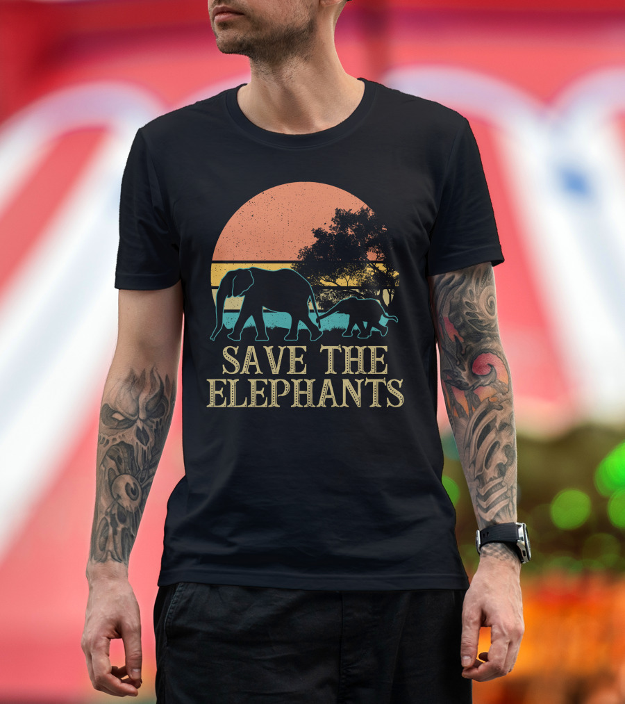 Sunset Silhouette Save The Elephants T-Shirt