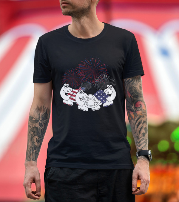 Premium T-Shirt: Turtles American Flag 4th of July Fireworks Patriotic T-Shirt Turtles American Flag 4th of July Fireworks Patriotic T-Shirt