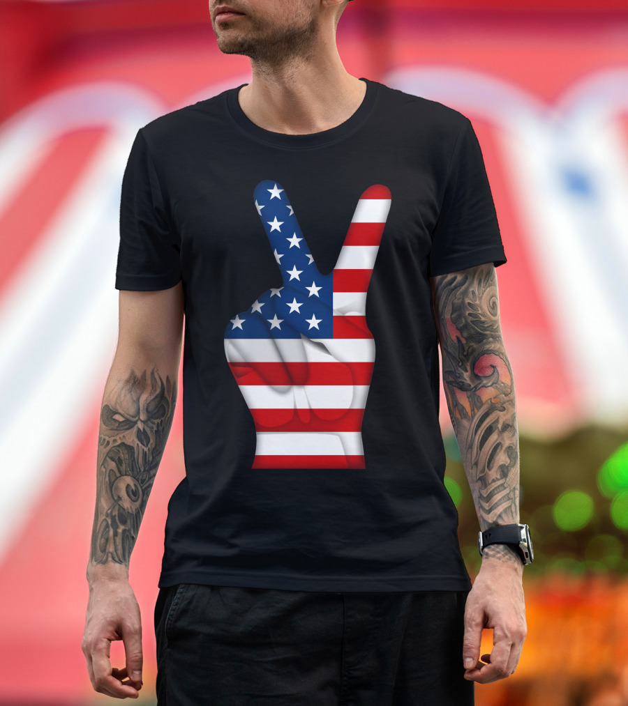 American Flag Peace Hand Gesture T-Shirt