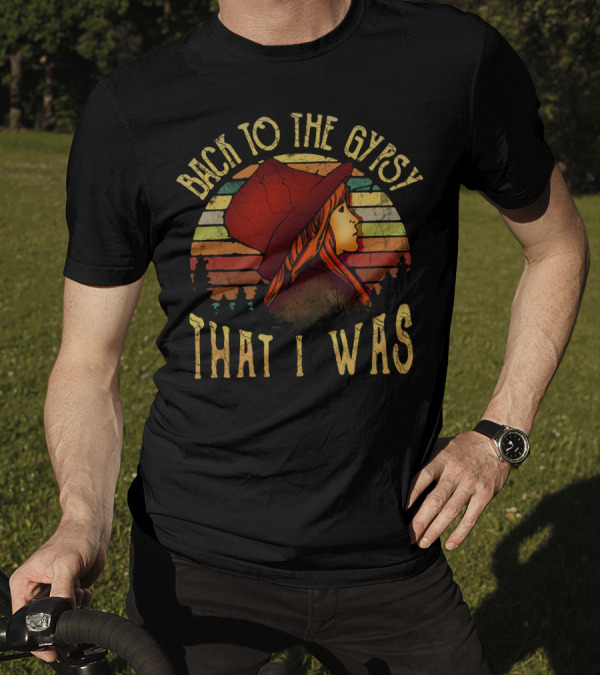 Back To The Gypsy That I Was Vintage Sunset Portrait With Red Hat T-Shirt