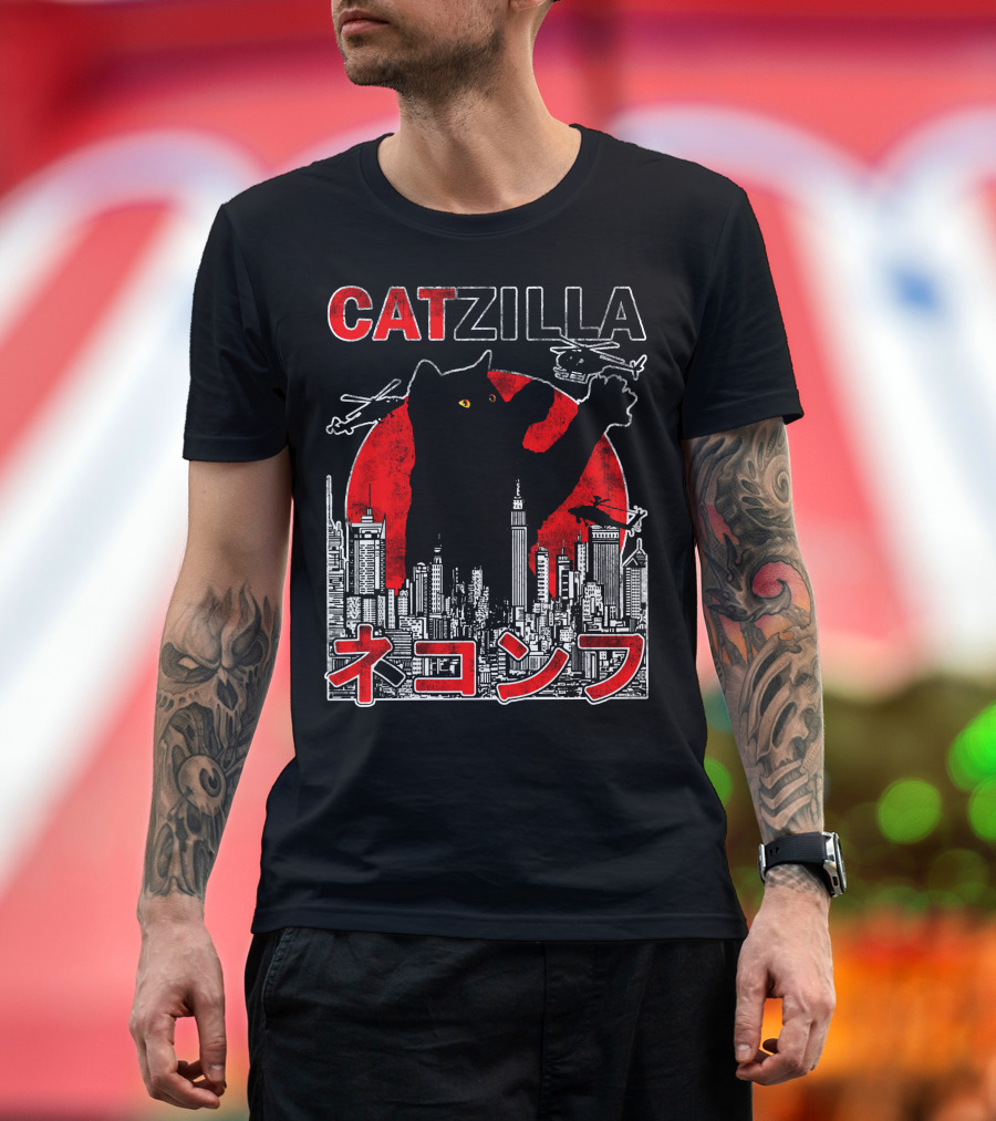 CATZILLA Helicopters Cityscape Red Sun T-Shirt