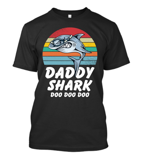 Daddy Shark Doo Doo Doo Retro Style Rainbow Background T-Shirt