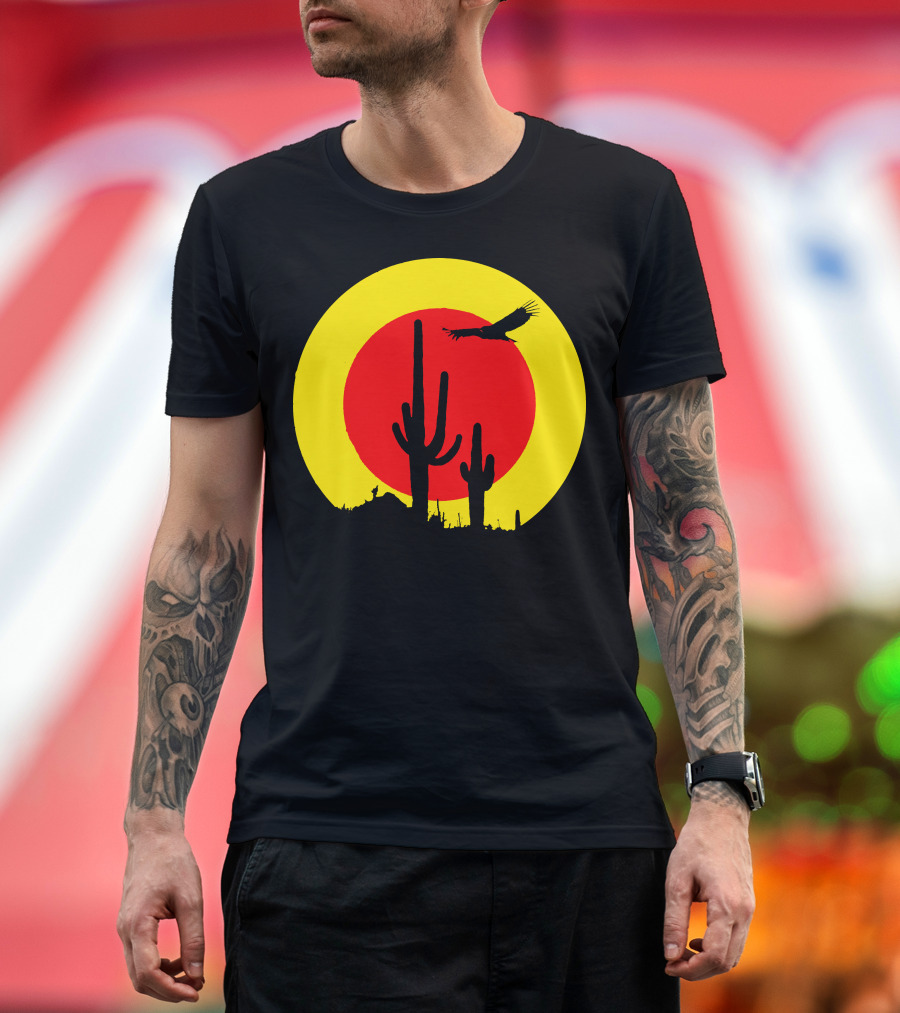 Death Valley Sunset with Cactus and Eagle T-Shirt