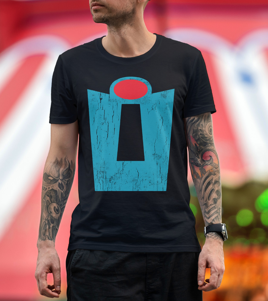 Funny Mr Grunge Distressed Texture Iconic Symbol Red Circle Blue Shape T-Shirt