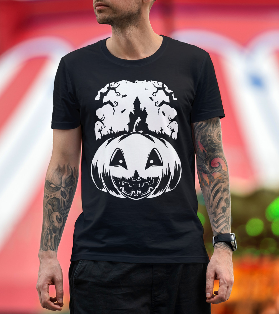Halloween Pumpkin and Haunted House T-Shirt