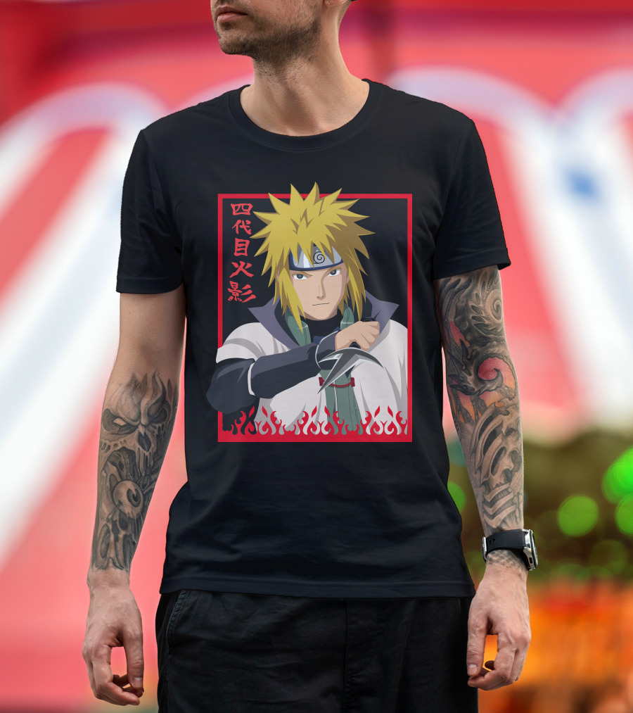 Minato Namikaze Fourth Hokage Kanji Flames Frame T-Shirt