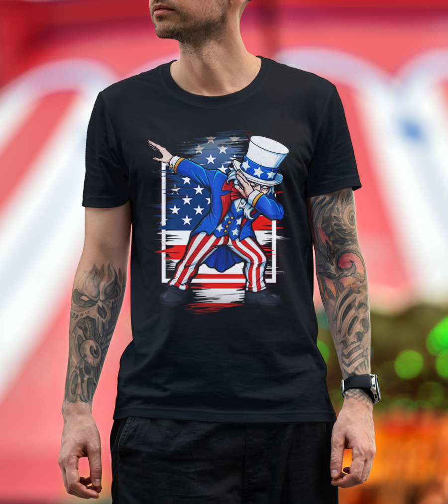 Dabbing Uncle Sam 4th of July USA American Flag T-Shirt