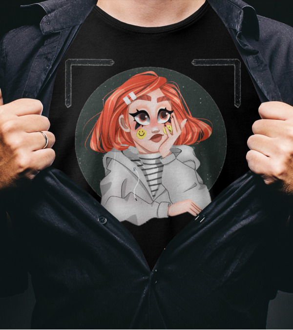 5A75b3d9 1Dda 4162 867D A220c78b273a Contemplative Red-Haired Girl With Smiley Faces And Striped T-Shirt