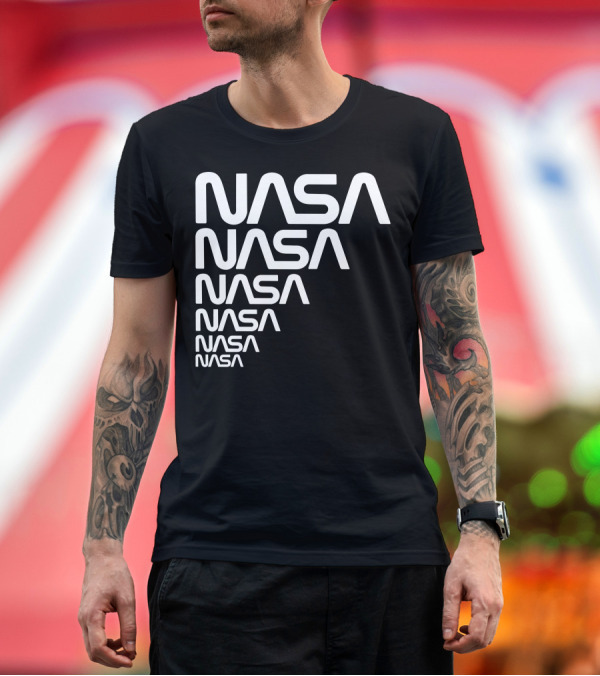 Premium T-Shirt: NASA The Worm Is Back Retro Logo Stack T-Shirt NASA The Worm Is Back Retro Logo Stack T-Shirt