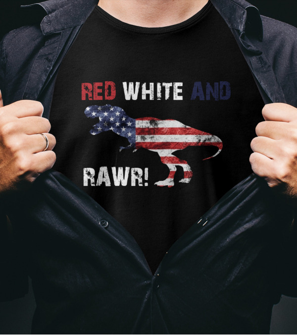 Red White And Rawr American Flag Dinosaur 4th Of July Independence Day T-Shirt