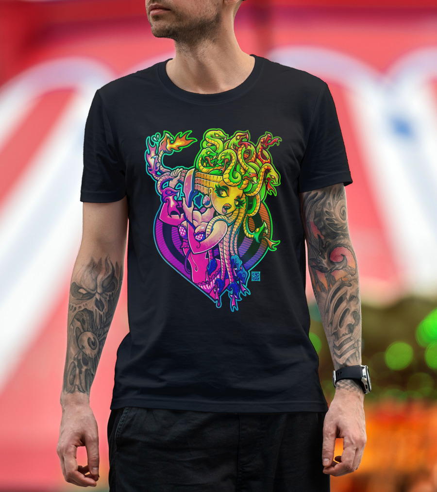 Scared Straight Psychedelic Medusa Serpent Skull Embrace T-Shirt