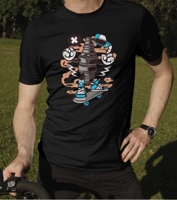 Skateboarding Sparkplug Character With Street Style Elements T-Shirt