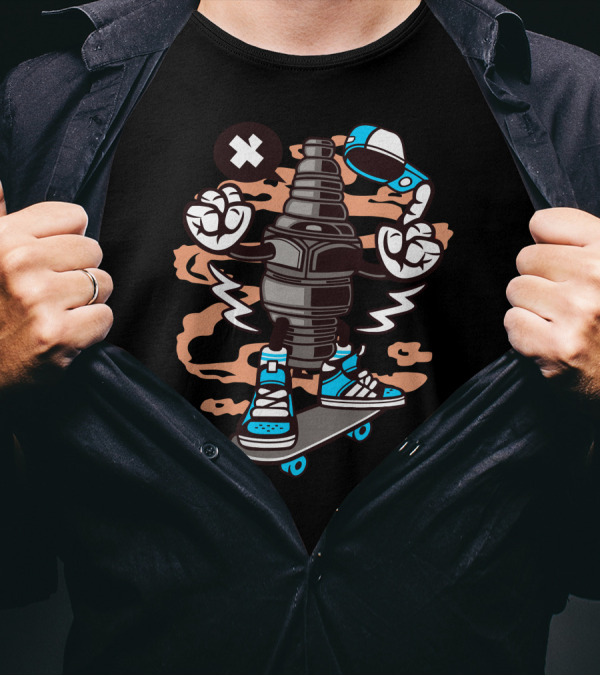 Skateboarding Sparkplug Character With Street Style Elements T-Shirt
