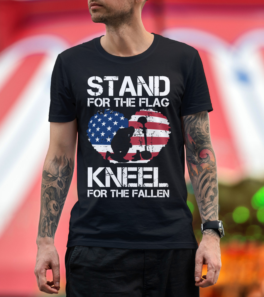 Stand For The Flag Kneel For The Fallen American Flag Heart T-Shirt