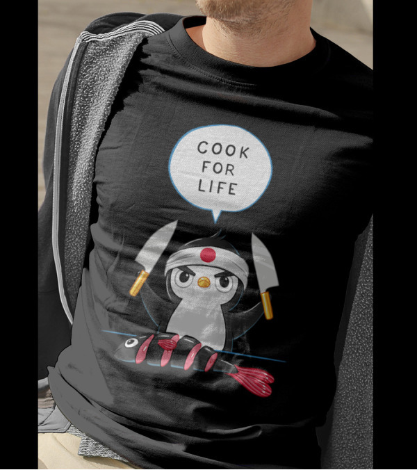 Cook For Life Penguin Chef Sushi Samurai With Knives T-Shirt