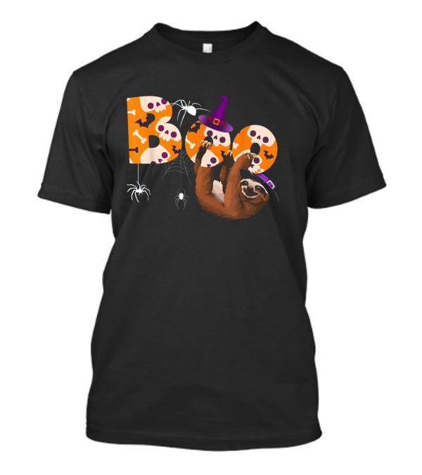 Boo Halloween Sloth Witch Hat Spider Bat Skull Bones T-Shirt