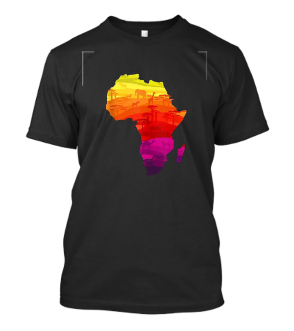 African Plains Wildlife Silhouette In Vibrant Traditional Color Patterns Map T-Shirt