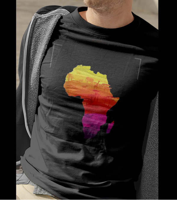 African Plains Wildlife Silhouette In Vibrant Traditional Color Patterns Map T-Shirt