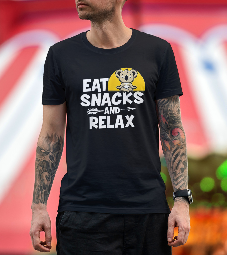 Eat Snacks and Relax Funny Koala Meditation Design with Yellow Background T-Shirt
