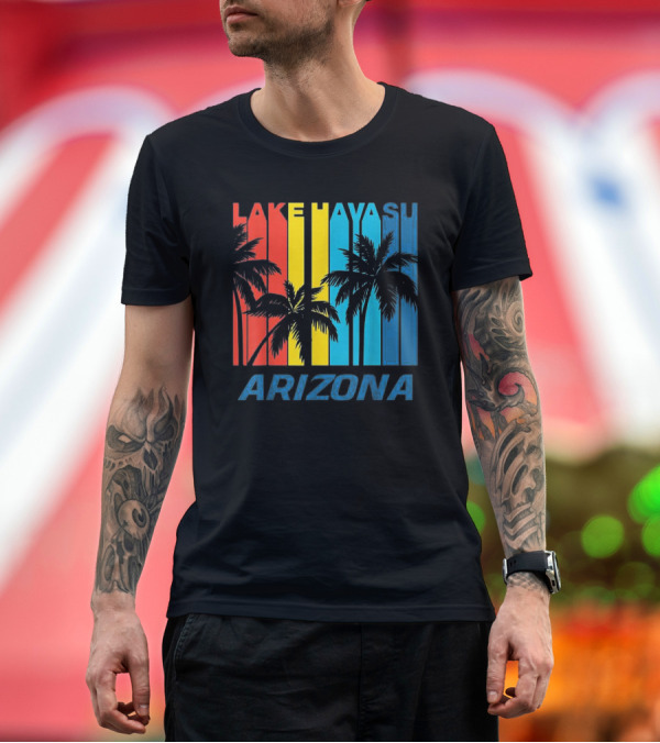 Premium T-Shirt: Lake Havasu Arizona Retro Palm Trees Vacation Colorful Stripes T-Shirt Lake Havasu Arizona Retro Palm Trees Vacation Colorful Stripes T-Shirt
