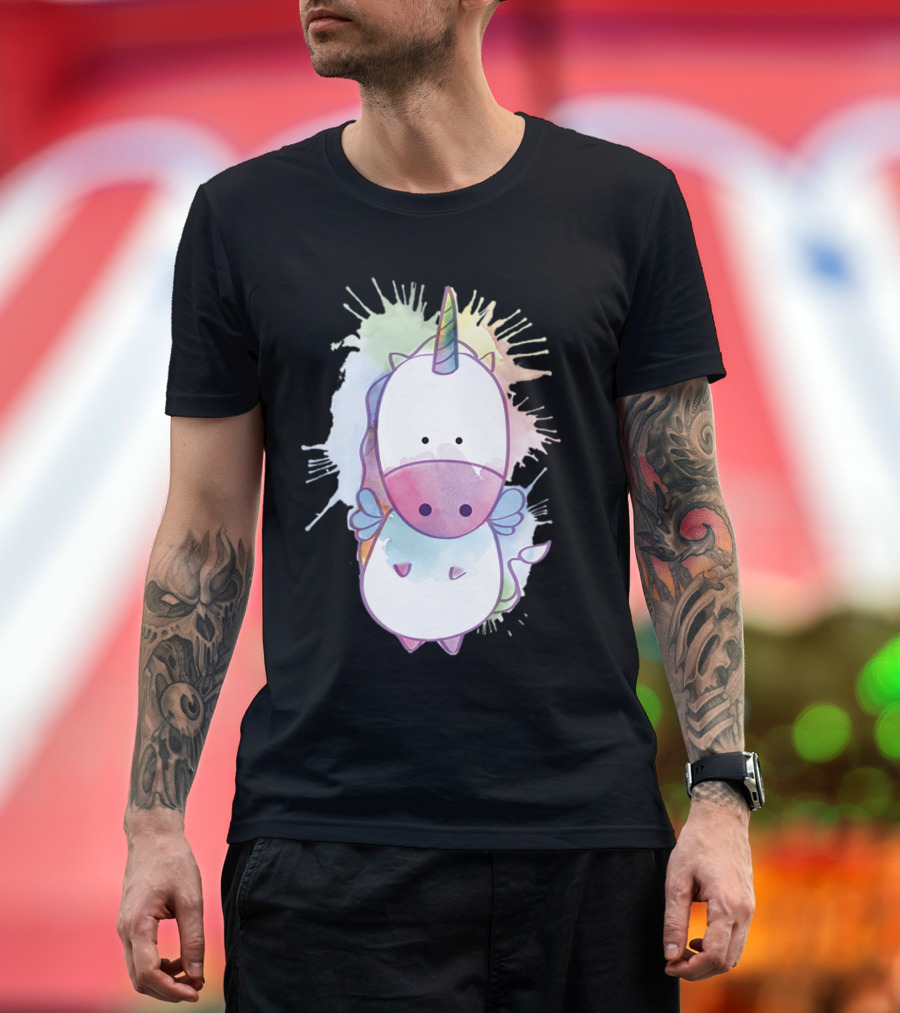 Whimsical Watercolor Pastel Unicorn with Colorful Splash Background T-Shirt