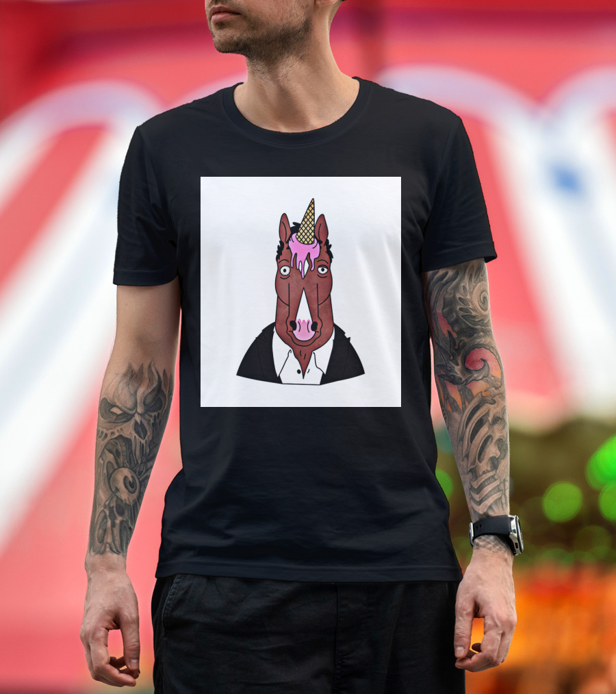 BoJack Unicornman Horse with Ice Cream Cone Horn T-Shirt