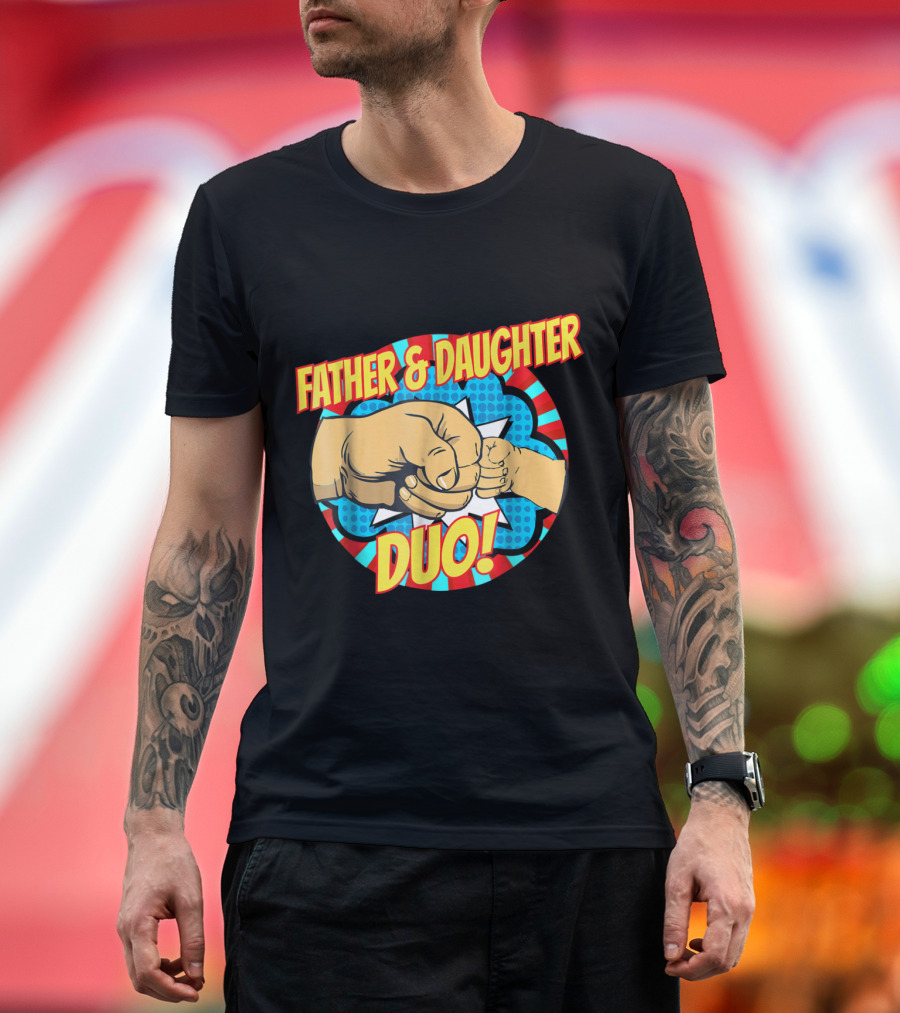 Fathers Day Father and Daughter Duo Superhero Fist Bump Comic T-Shirt