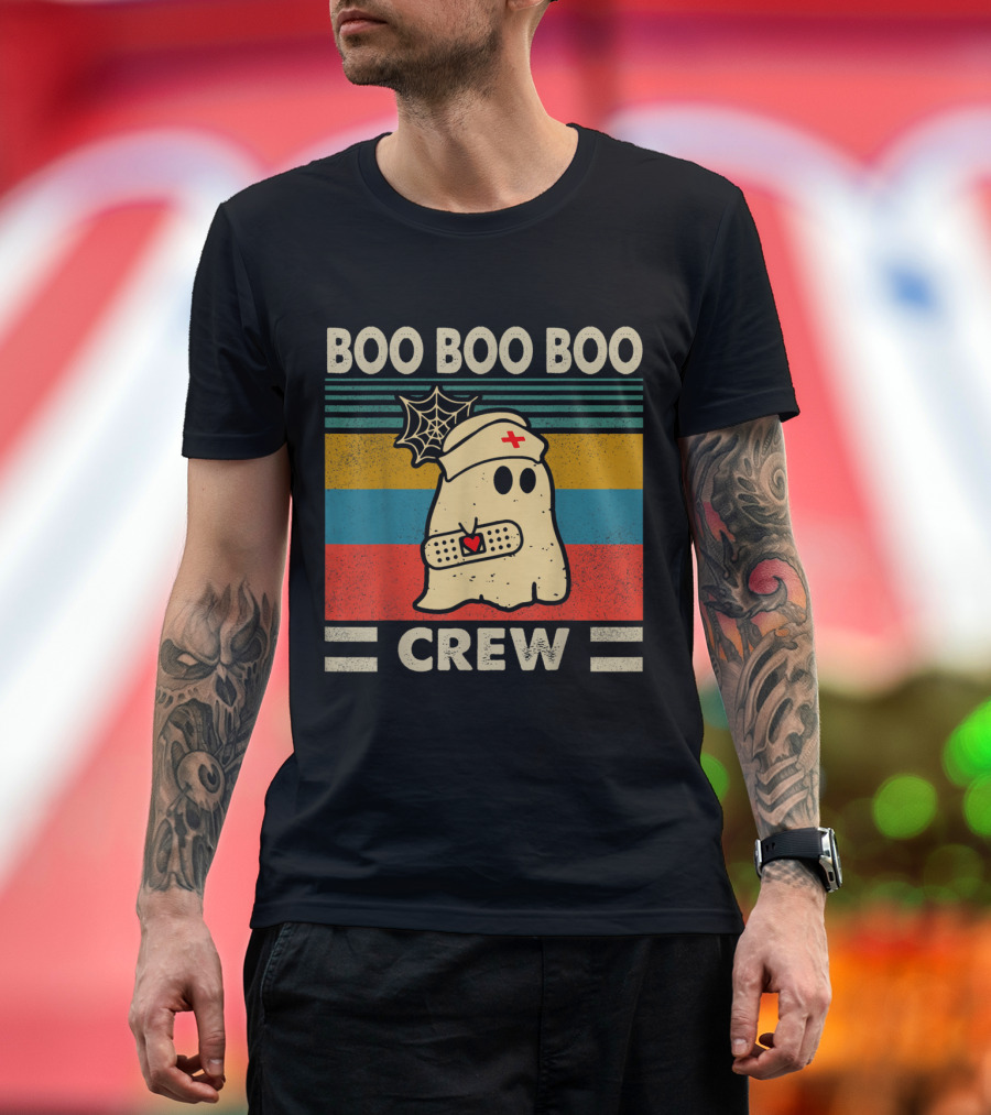 Boo Boo Boo Crew Nurse Ghost with Bandage and Spiderweb Hat T-Shirt