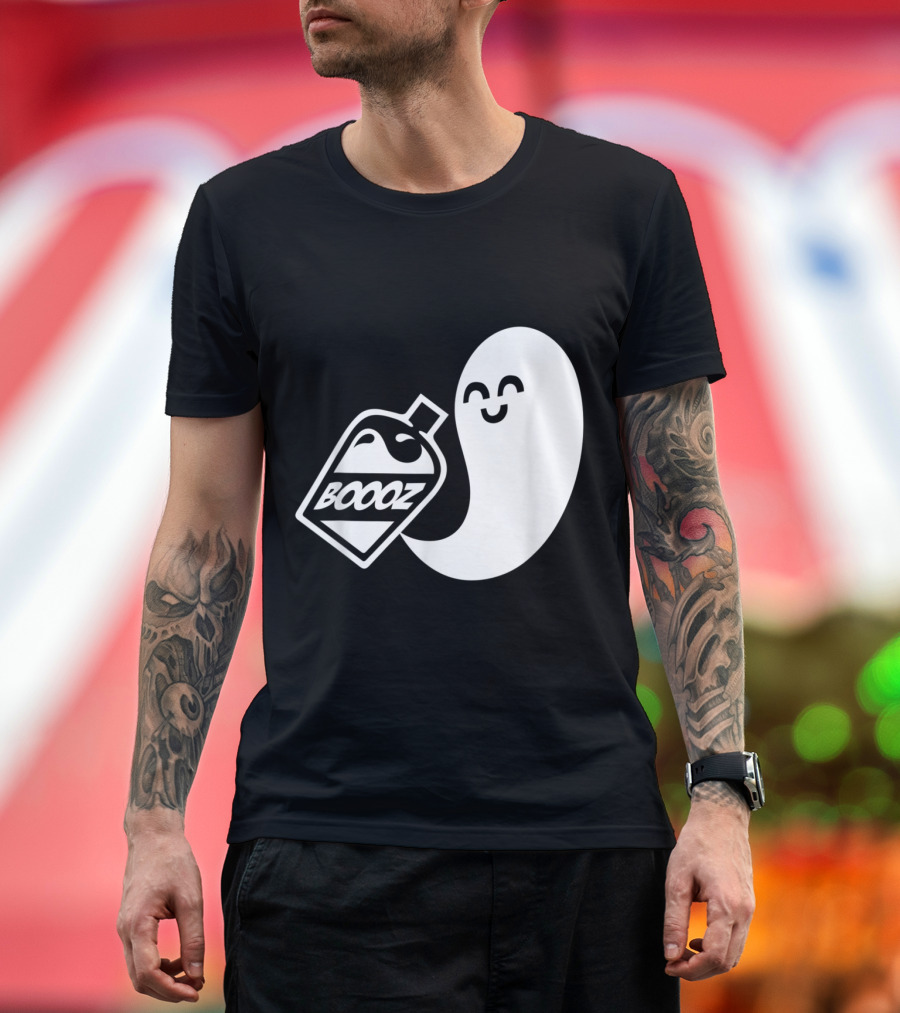 Booz Boo Ghost Holding Booz Halloween Party Drinking Spirits T-Shirt