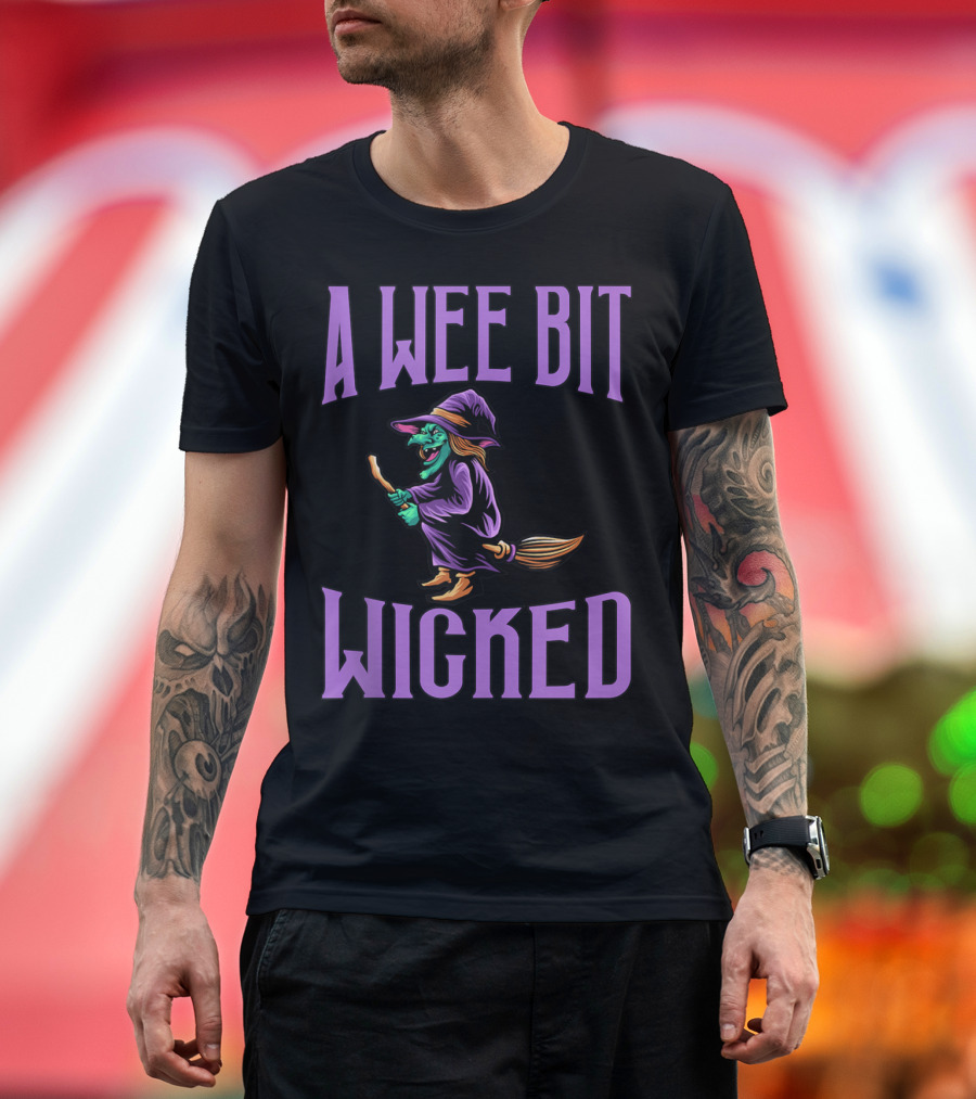 A Wee Bit Wicked Witch Flying on Broomstick Halloween T-Shirt