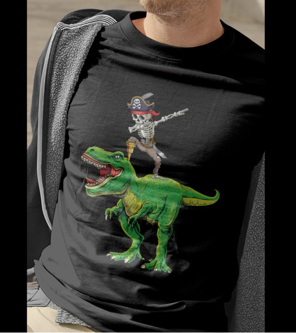 Pirate Skeleton Dab On T-Rex Dinosaur T-Shirt