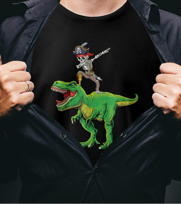 Pirate Skeleton Dab On T-Rex Dinosaur T-Shirt
