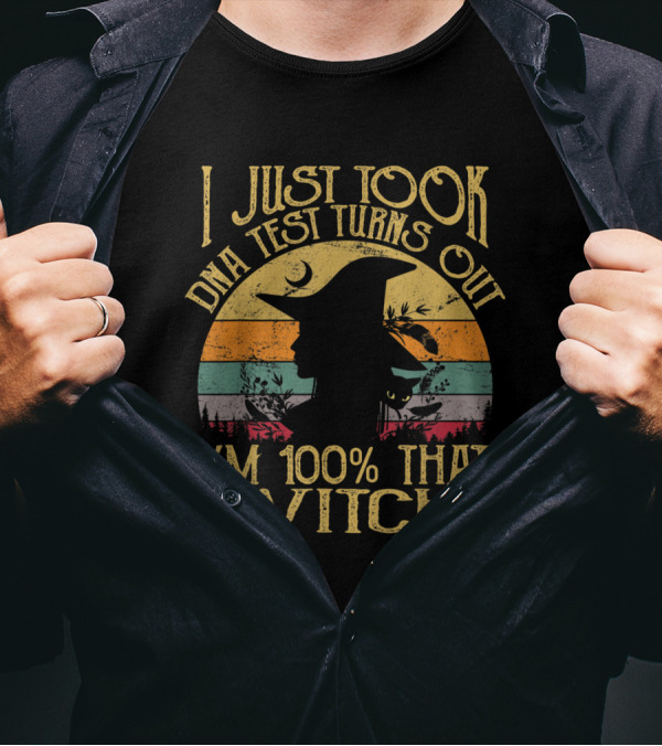 I Just Took A DNA Test Turns Out I'm 100% That Witch Vintage Silhouette With Cat And Moon T-Shirt
