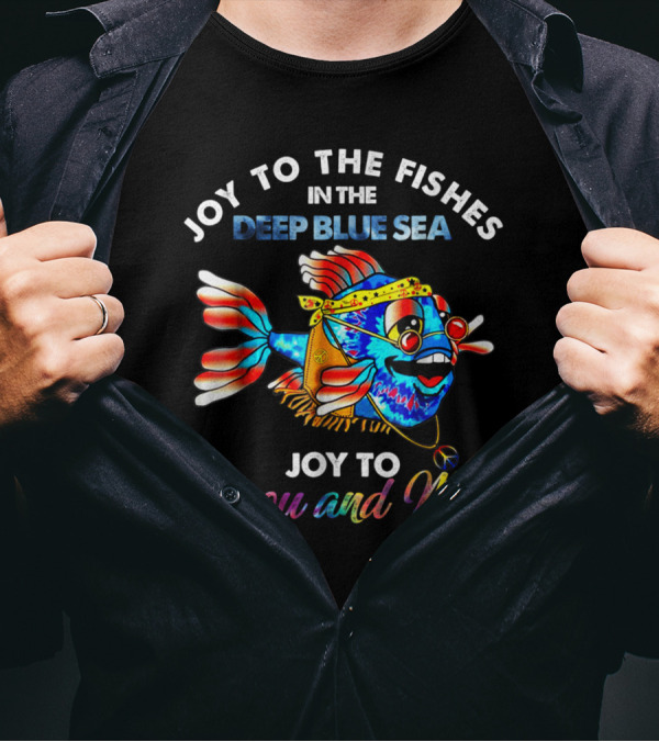 Joy To The Fishes In The Deep Blue Sea Joy To You And Me Peace Symbol Vibrant Fish T-Shirt