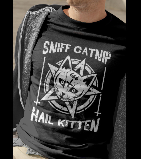 Sniff Catnip Hail Kitten 666 Death Metal Cat Satan Rock Music T-Shirt