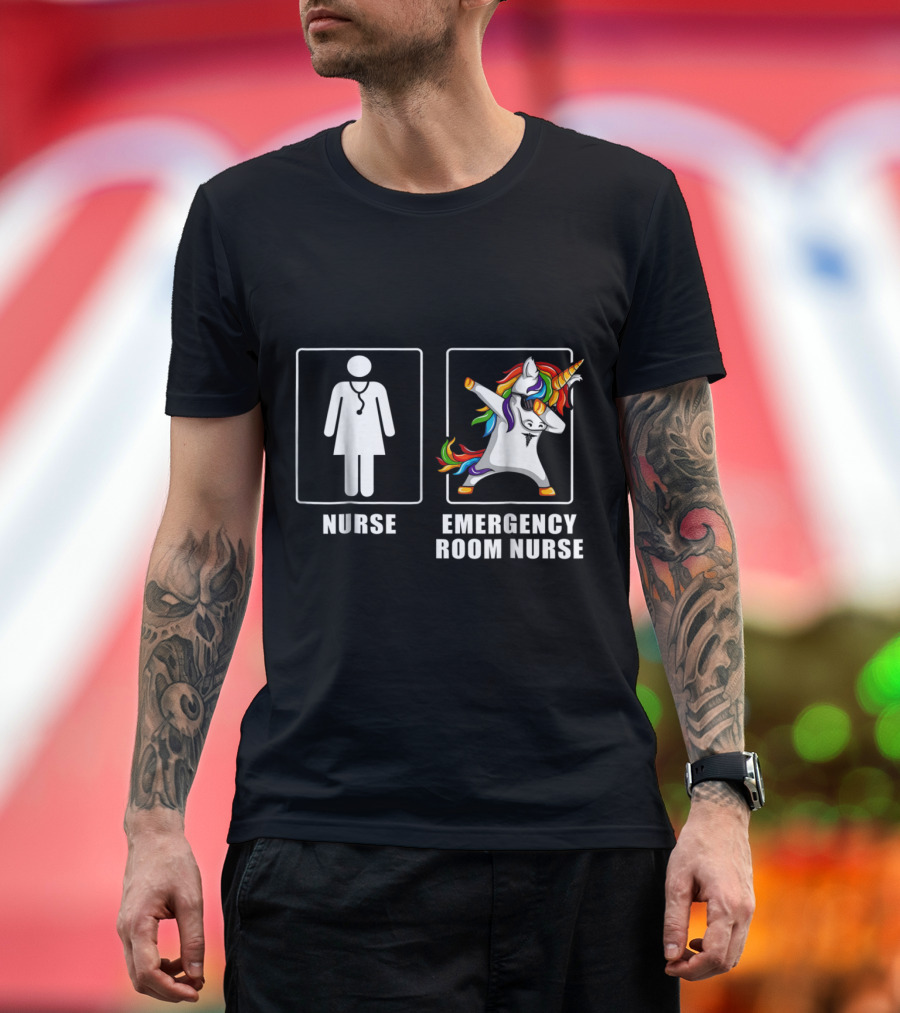 Emergency Room Nurse Unicorn Dabbing with Stethoscope and Rainbow Hair T-Shirt