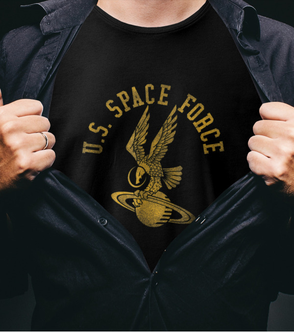 U.S. Space Force Golden Eagle Landing On Saturn With Armed Forces Insignia T-Shirt