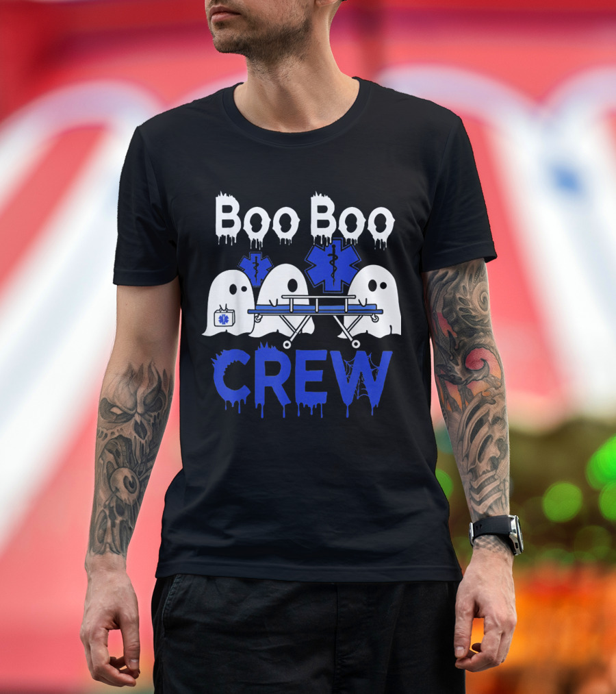 Boo Boo Crew Ghosts EMTs and Paramedics with Medical Symbols and Stretcher T-Shirt