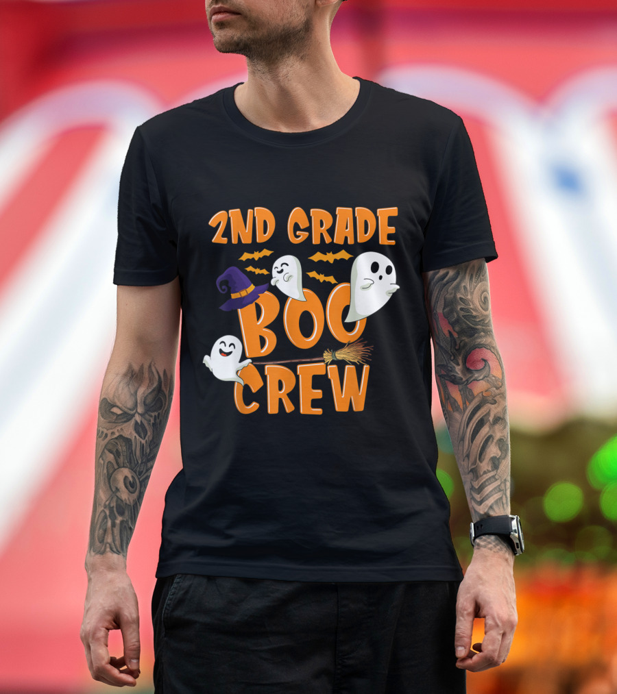 2nd Grade Boo Crew Halloween Ghosts and Witch Hats T-Shirt