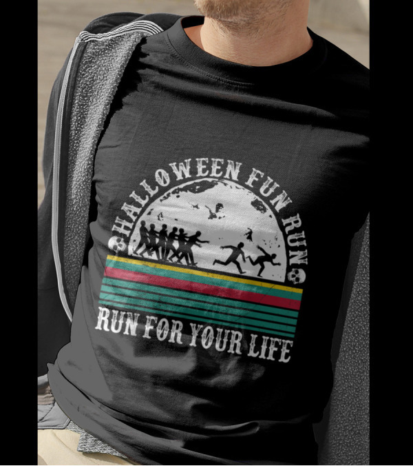 Halloween Fun Run Creepy Zombie Skull Running To The Moon Run For Your Life T-Shirt