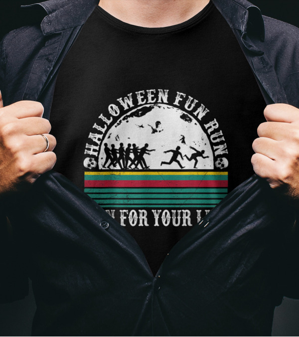 Halloween Fun Run Creepy Zombie Skull Running To The Moon Run For Your Life T-Shirt