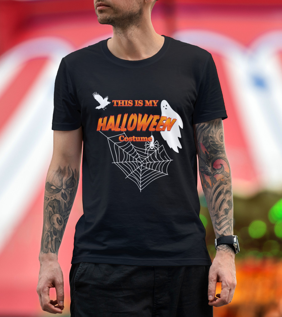 This Is My Halloween Costume Funny Sarcastic Ghost Spiderweb Raven T-Shirt