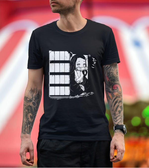 Premium T-Shirt: Kawaii Cute Nezuko Peeking Demon Slayer Anime Character Japan T-Shirt Kawaii Cute Nezuko Peeking Demon Slayer Anime Character Japan T-Shirt